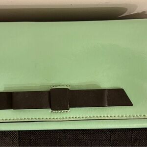 Kate Spade Mint Green patten leather Clutch with Black Accent
